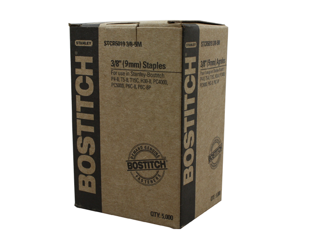 Bostitch STCR5019 heavy-duty staples (9/10mm) in a box of 5000, designed for P6C-8 and P6C-8P pliers, perfect for secure fastening.