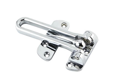 Chrome-plated safety door guard enhancing security and style, made of zinc, measuring 107 x 63 x 25 mm.