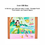 Aloha Summer 3-in-1 DIY Craft Set featuring a pineapple pouch, tropical toppers, and colorful fruit coasters for creative fun.