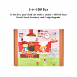 DIY Craft Box - Lil Chef 3 in 1: Engaging kit for kids featuring felt pizza pouch, donut coasters, and fridge magnets.