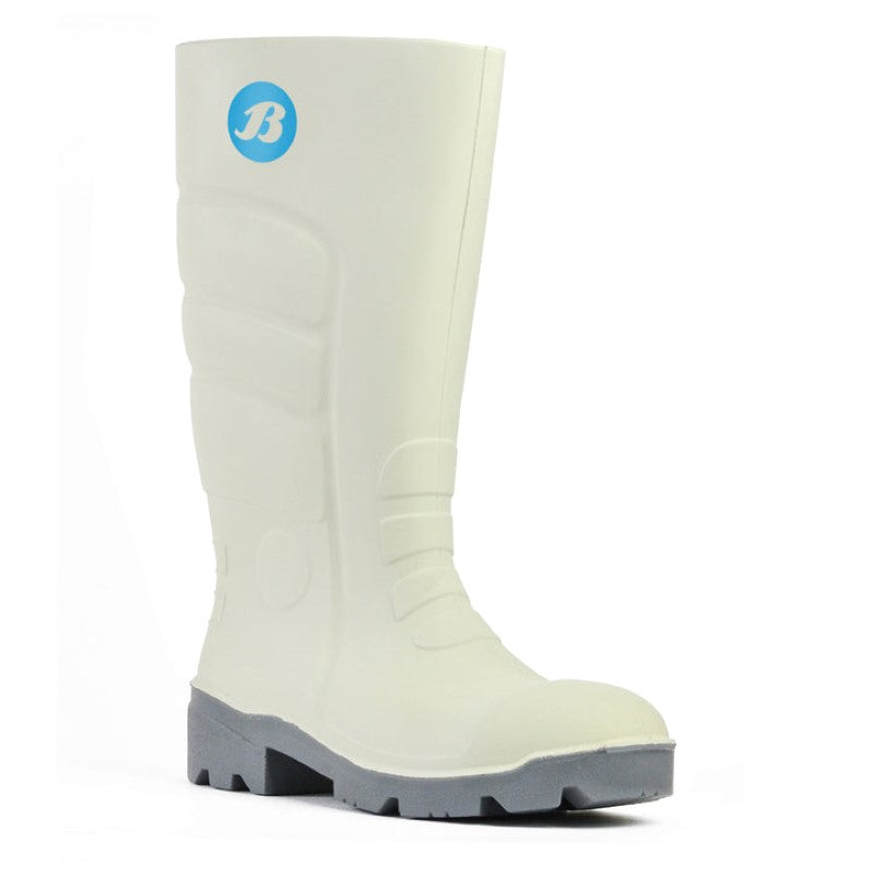 Bata Worklite Safety Toe gumboots in white, size 15, featuring a durable design for protection in wet, hazardous environments.