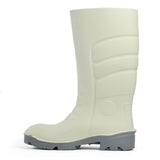 Bata Worklite Safety Toe Gumboots in white, size 11; durable, water-resistant footwear with anti-slip protection for hazardous work.