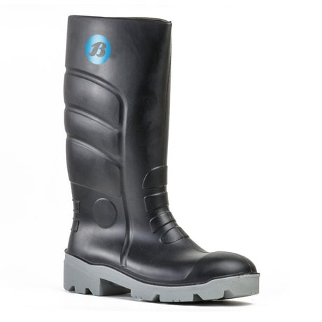 Bata Worklite Safety Toe Gumboots in black, size 14, featuring anti-slip sole and water-resistant design for wet workplaces.