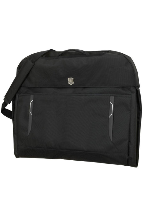 Slim black garment sleeve by Victorinox, designed to keep business attire wrinkle-free with detachable strap and multiple pockets.