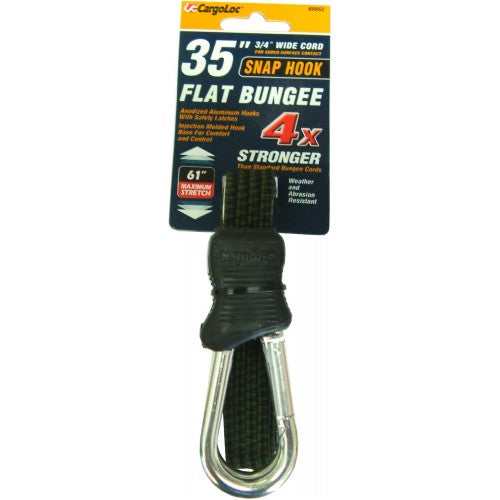 Durable 35" Cargoloc bungee cords with strong zinc hooks and safety latches, ideal for securing heavy cargo during transport.