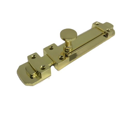 100mm brass plated slide door bolt for enhanced security, featuring durable zinc construction and elegant design for various doors.