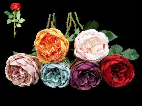 Lifelike Purple David Austin Rose Stem, perfect for elegant floral arrangements and home decor, with lush greenery and rich hue.