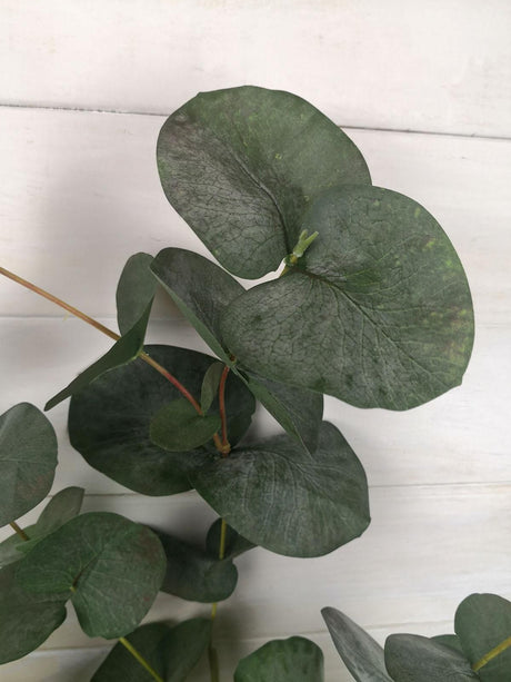 Lifelike large artificial eucalyptus spray in rusty green, perfect for home decor, floral arrangements, and events.