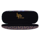 Whimsical glasses case by Lisa Parker featuring a fairy and owl design, includes cleaning cloth and gold logo inside.