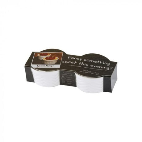 Set of 2 BIA Quick Recipe Ramekins in white porcelain with embossed relief and QR code for easy recipe access.