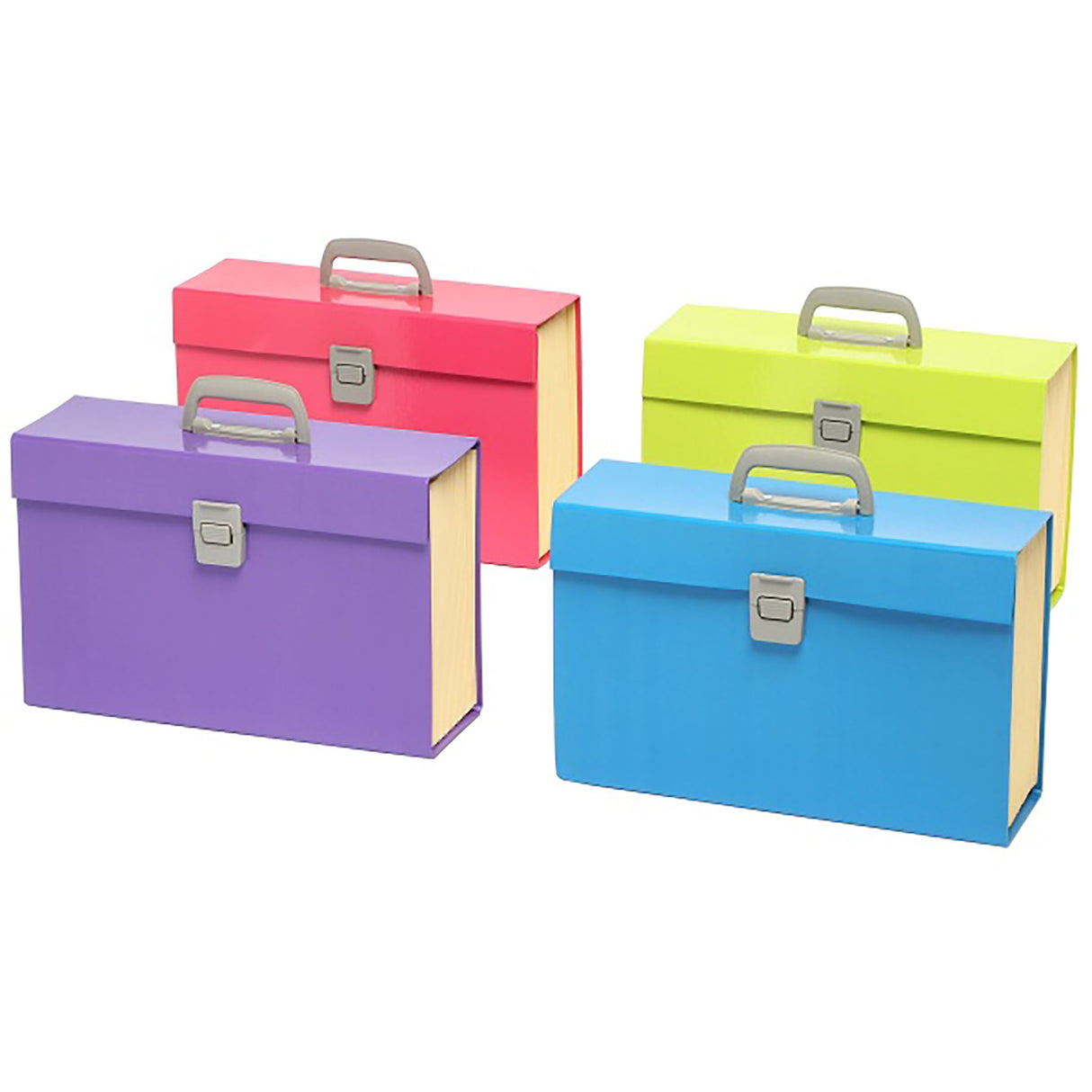 Marbig Carry File in assorted summer colours, designed for organizing documents securely with a convenient handle.