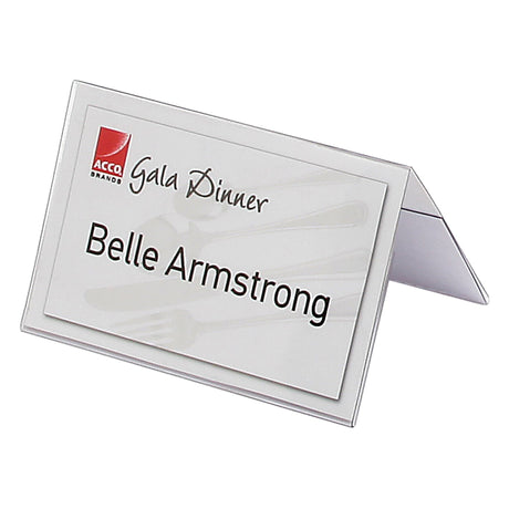 Rexel ID name plates (92x56mm) in a pack of 50, designed for professional name display in meetings and events.