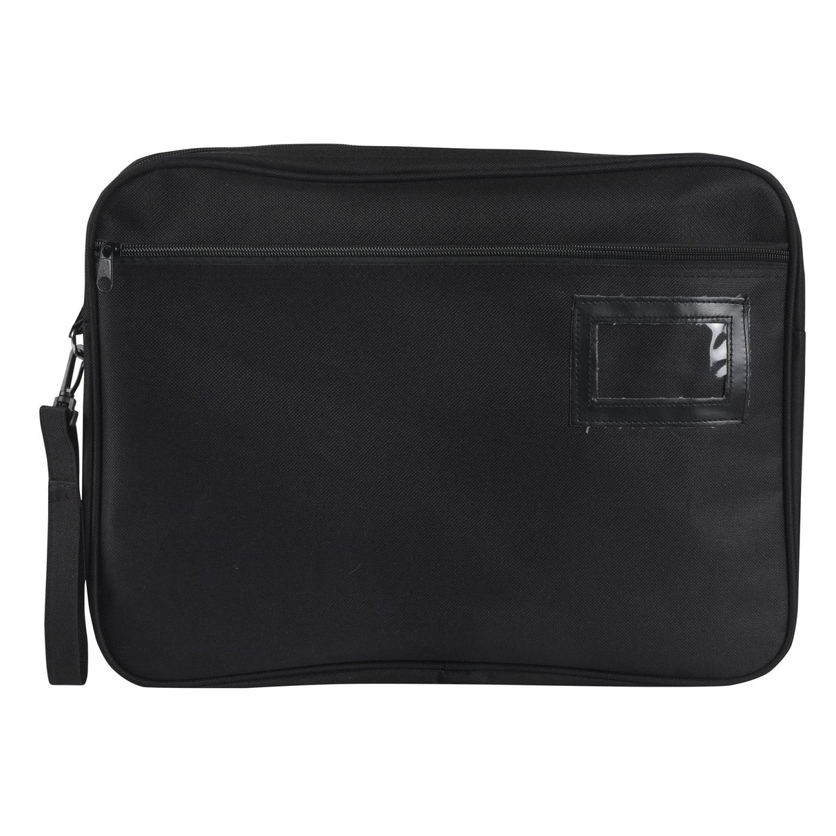 Durable fabric satchel with zip closure, clear business card pocket, ideal for organizing FC size documents during travel.