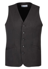Men's longline vest in charcoal with five-button front, tailored fit, and functional pockets, ideal for casual or business wear.