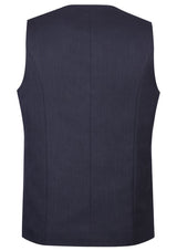 Men's navy longline vest from Biz Collection, featuring a tailored fit, 5-button front, and functional pockets for stylish layering.
