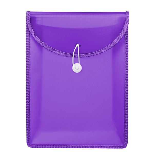 Violet A4 top load file pack of 20, featuring expandable gusset, bungee closure, and reinforced edges for durable document storage.