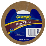 Sellotape 6270 flatback paper tape, 36mm x 55m, tan, ideal for framing and parcels, writable surface for easy labeling.