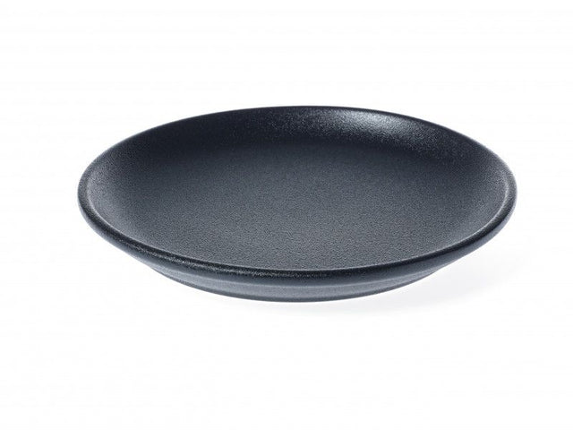 Set of 3 sleek black 24cm coupe plates, durable porcelain with high-gloss finish for stylish dining experiences.