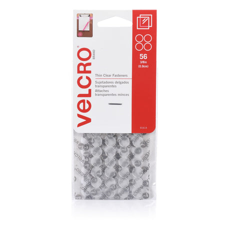 VELCRO® Brand Thin Clear Dots, 56 sets for discreet fastening on glass/plastic; water-resistant, adjustable, and easy to reposition.