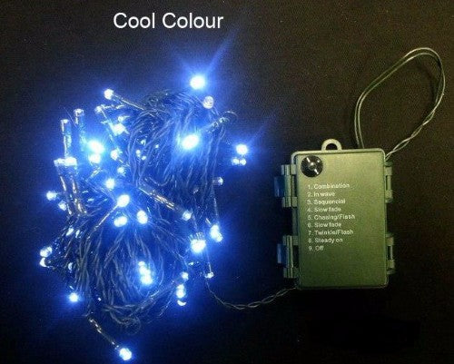 10m cold coloured waterproof Christmas lights with 8 functions, perfect for indoor and outdoor festive decoration.