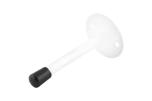 75mm white powder-coated door stop, robust steel design with a protective tip, ideal for enhancing and securing door functionality.