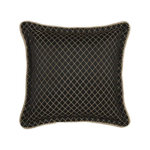 Stylish Lancaster Black square cushion with diamond quilting, satin finish, and twisted rope detail, measuring 41x41cm.