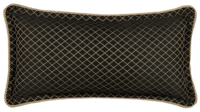 Long Lancaster Black cushion by DaVinci, featuring diamond quilted detailing and twisted rope accents for elegant decor.