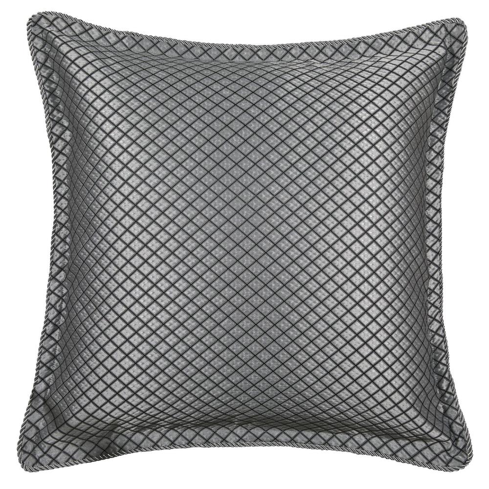 Luxurious square Lancaster Silver Cushion with diamond quilting and twisted rope trim, perfect for enhancing home decor.