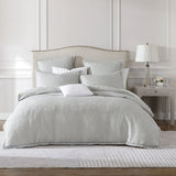 Queen Duvet Cover Set in Valentina Cloud design featuring floral clusters and silver braid for elegant bedroom decor.