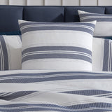 Cadet Navy European pillowcase with textured stripes, crafted from cotton and polyester for stylish summer decor.