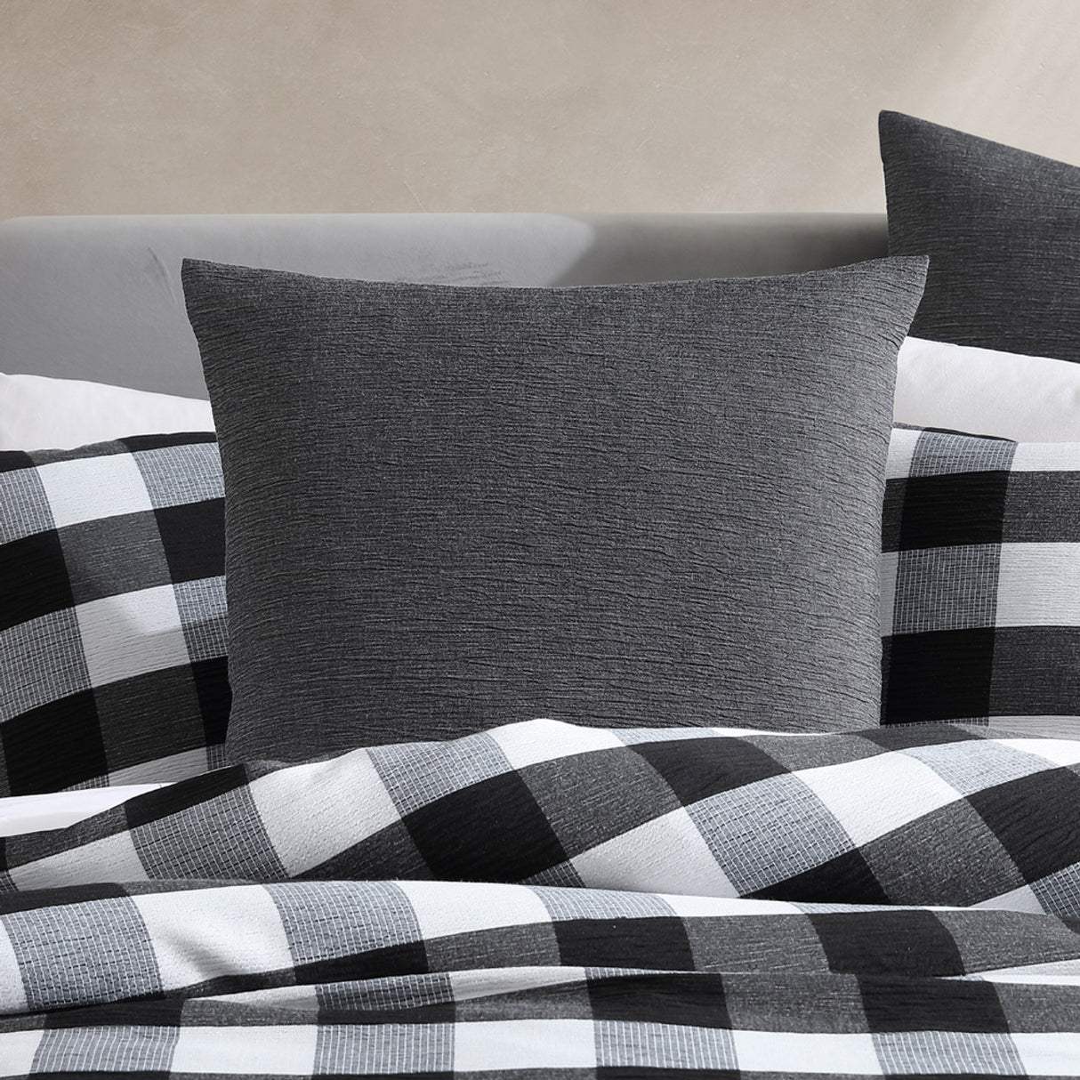 Hogan Slate European Pillowcase with modern textured pattern, 65cm size, cotton-polyester blend for comfort and style.