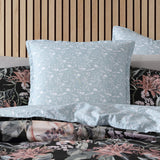 Major Black European Pillowcase featuring elegant eucalypt leaves in white on a soft black backdrop, perfect for stylish bedding.