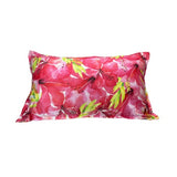 Aviary Green Rectangle Cushion with pink hibiscus design, 100% cotton sateen, 30 x 50cm, flanged edging for added style.