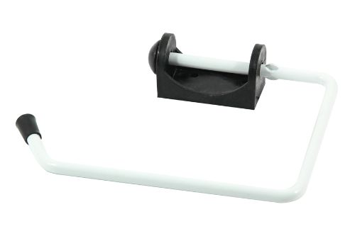 Toilet roll holder in white powder-coated steel, featuring a sleek design and practical functionality for stylish bathroom storage.