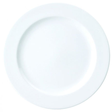 Set of 12 Royal Porcelain Round Plates with smooth white finish, double glazing, and high durability for elegant dining.