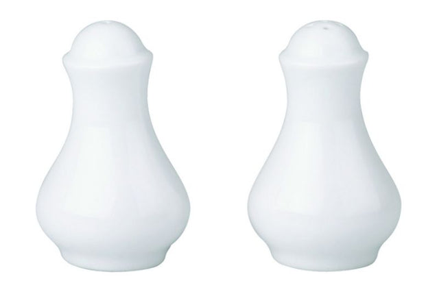 Set of 48 Royal Porcelain Pepper Shakers in sleek white finish, 83mm x 53mm, scratch and chip resistant for elegant dining.