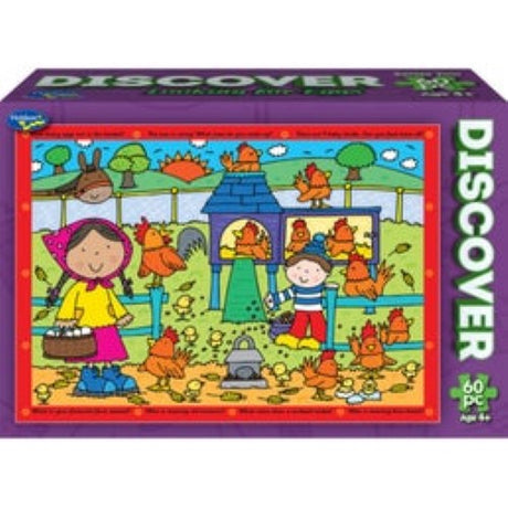 Vibrant 60-piece puzzle for ages 8+, featuring an egg hunt theme with hidden objects for interactive fun and learning.