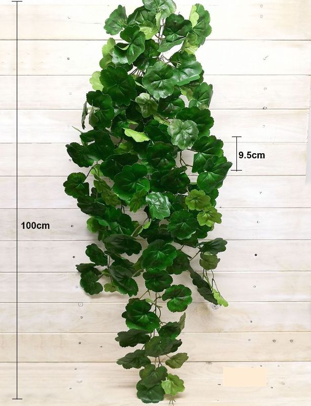 Lifelike 100cm artificial hanging geranium leaf bush, perfect for indoor or outdoor decor with vibrant green leaves.