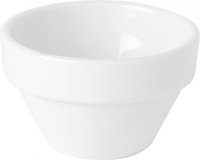 Set of 24 elegant 65mm Royal Porcelain nut/butter dishes with smooth white finish, ideal for serving snacks and sauces.