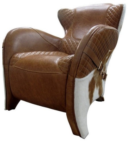 Chair Leather -Rodeo Single Chair Columbia Brown W/Cow Skin