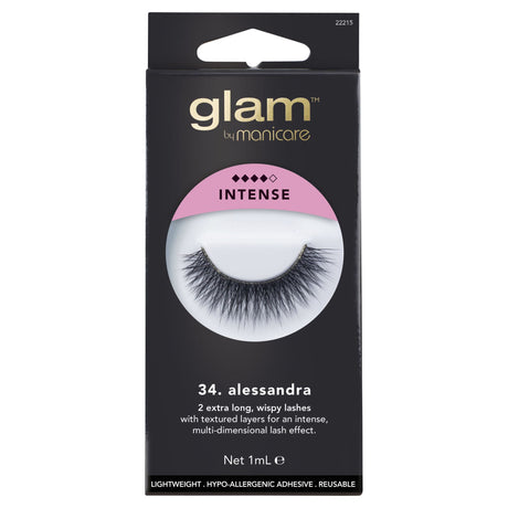 Extra-long wispy lashes with textured layers for a dramatic, multi-dimensional look; includes hypoallergenic adhesive.