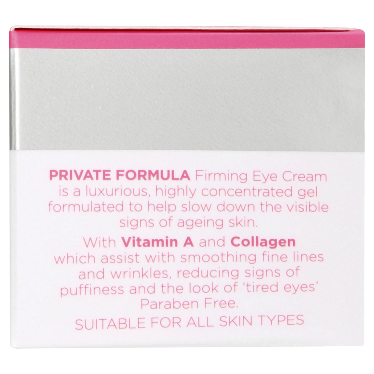 Luxurious firming eye cream with Vitamin A, targets fine lines, puffiness, and dark circles for youthful, radiant eyes.