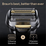 Braun Series 9 Pro+ shaver with built-in SmartCare Center, precision trimmer, and waterproof design for versatile grooming.