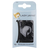 Black snagless thick elastics designed for long, thick hair, offering firm hold and tangle-free styling. Pack of 10.