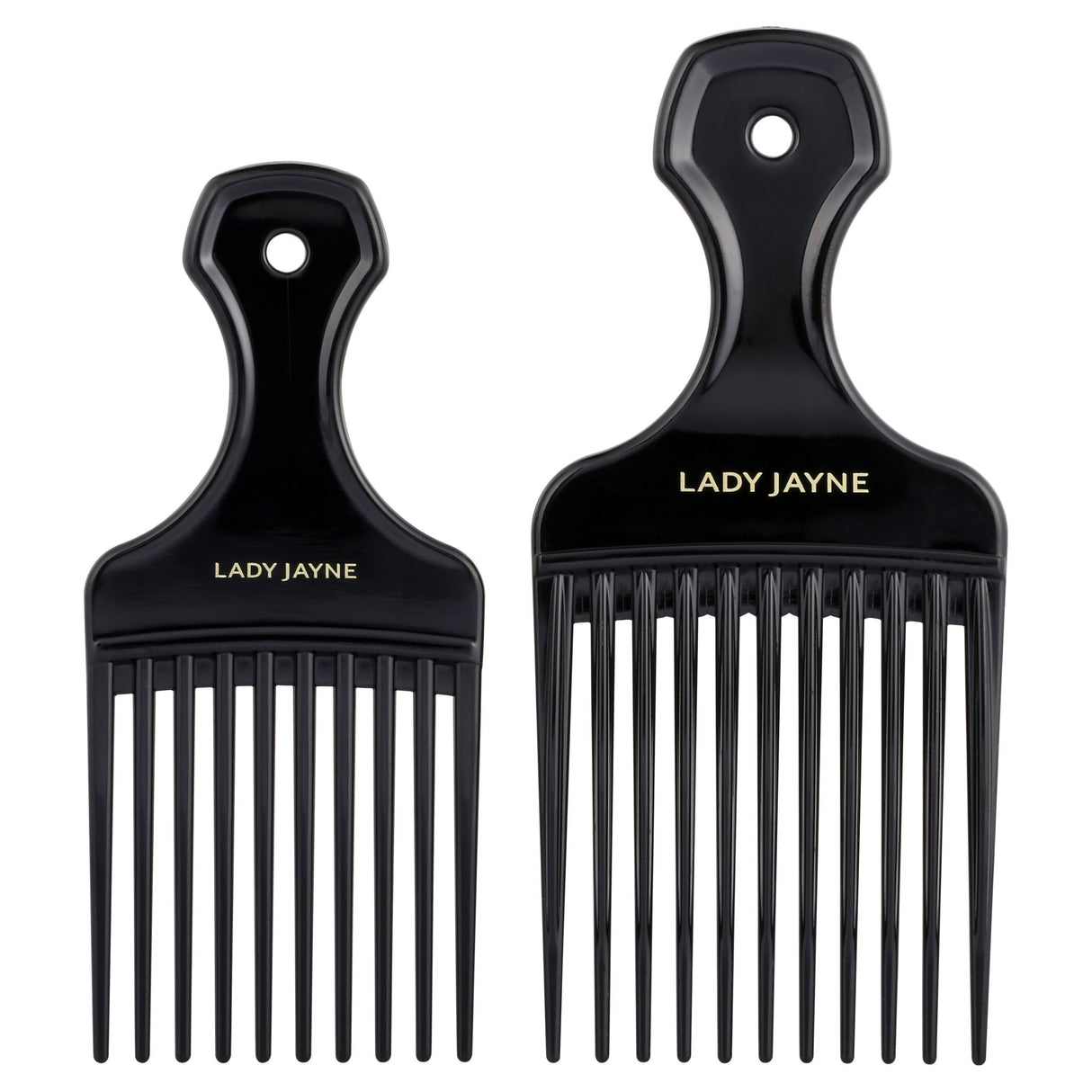 Afro combs with wide, rounded teeth for styling and enhancing curly hair, packed in a convenient 2-pack.