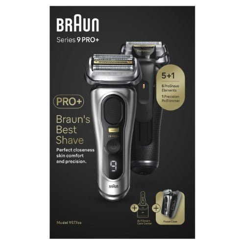 Braun Series 9 Pro+ Wet & Dry Shaver with 6-in-1 SmartCare Center and mobile PowerCase for precision grooming.