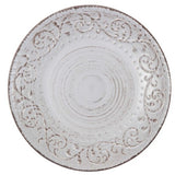 Rustic cream dinner plate with swirling pattern and delicate beading, perfect for elegant dining and everyday use.