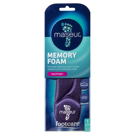 Maseur Women's Memory Foam Insoles featuring arch support and cushioning zones for all-day comfort in any shoe.