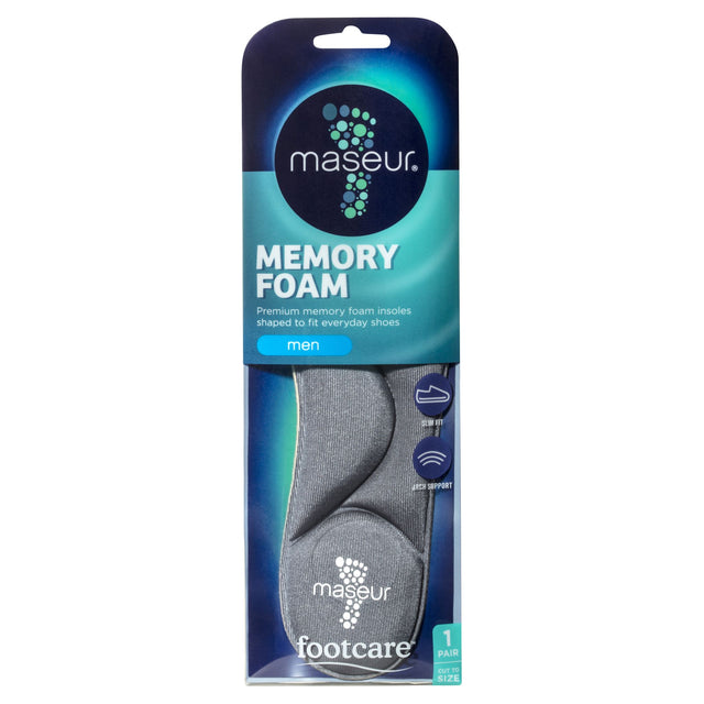 Maseur Men's Memory Foam Insoles: Premium cushioning and arch support for everyday shoes, trim-to-fit for personalized comfort.