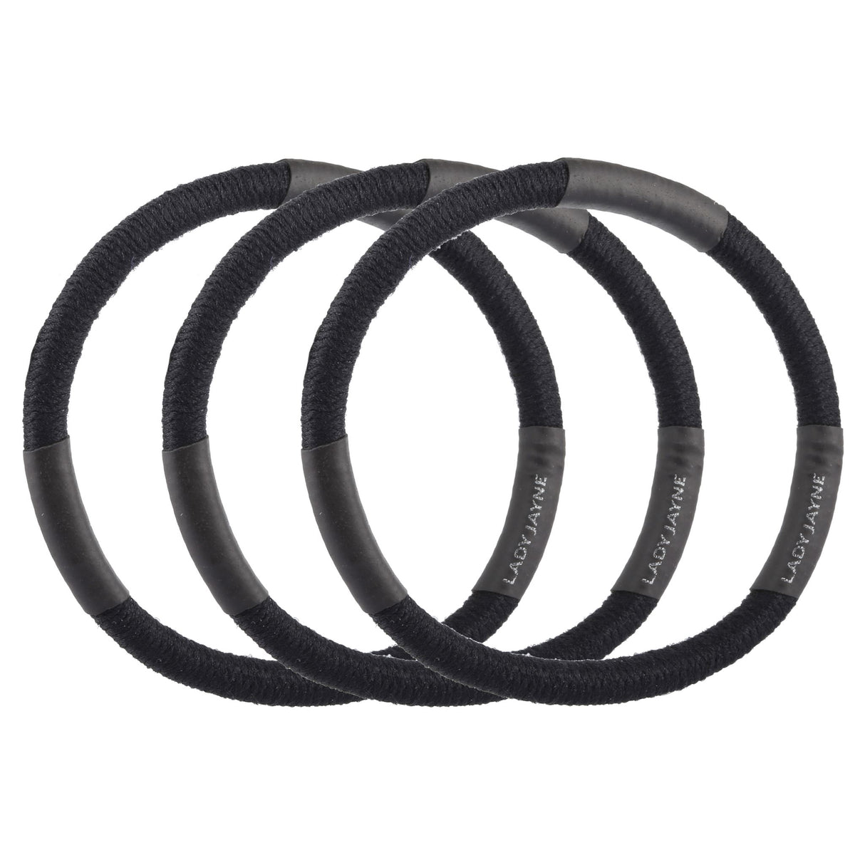 Black thick hair elastics designed for secure all-day hold, ideal for managing thick hair during workouts or daily use.